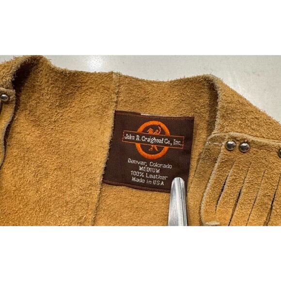 John R Craighead Size Medium Western Cowboy 100% Leather Vest Fringe Costume - Picture 6 of 16